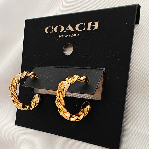 New Coach Rivet Chain Hoop Earrings Gold CBW13 $88 - Picture 7 of 8